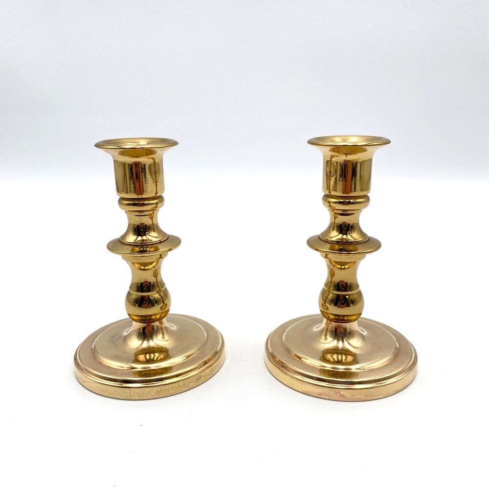 Baldwin Solid Brass Candlestick Holders Set of 2, Vintage, 4.75 Inch